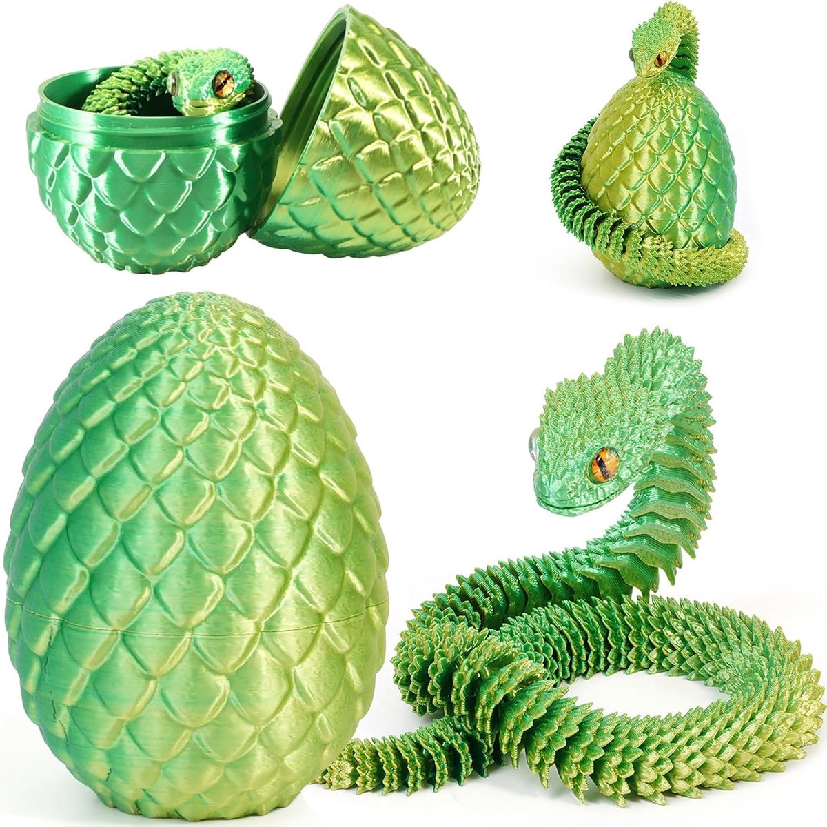 3D-geprint slangenspeelgoed, 3D-geprinte drakeneieren, slangeneieren, paaseieren, 3D-geprinte dieren, kinderspeelgoed, kantoorgeschenken, woondecoratie (geel