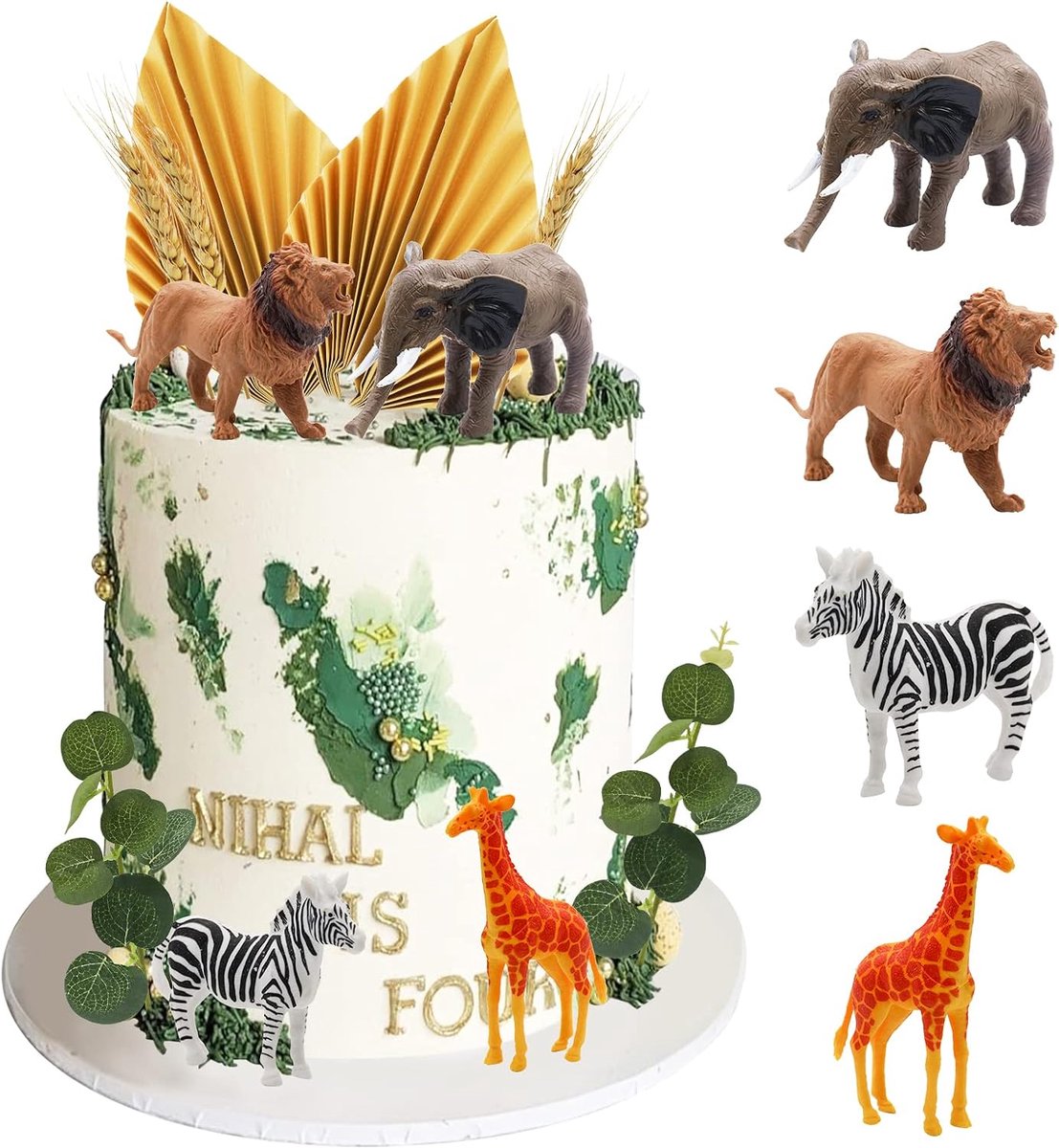 Dieren taarttoppers, 20 stuks, taartdecoratieset met leeuw, giraf