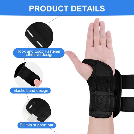 2 stuks Ademende polsorthese met 2 spalkstabilisatoren, elastische polsorthese met palmsteun, voor artritis, peesschedeontsteking, carpaal tunnelsyndroom en verstuiking, voor dames en — afbeelding 3