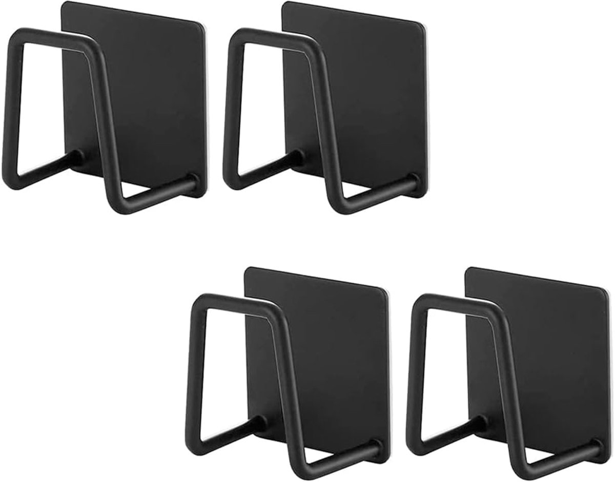 4 stuks zelfklevende sponshouder met wandhaken, roestvrij staal waterdichte schotel sponshouder spoelbak caddy organizer voor gootsteen, afwasborstel, kleverig bord, potdeksel (zwart)