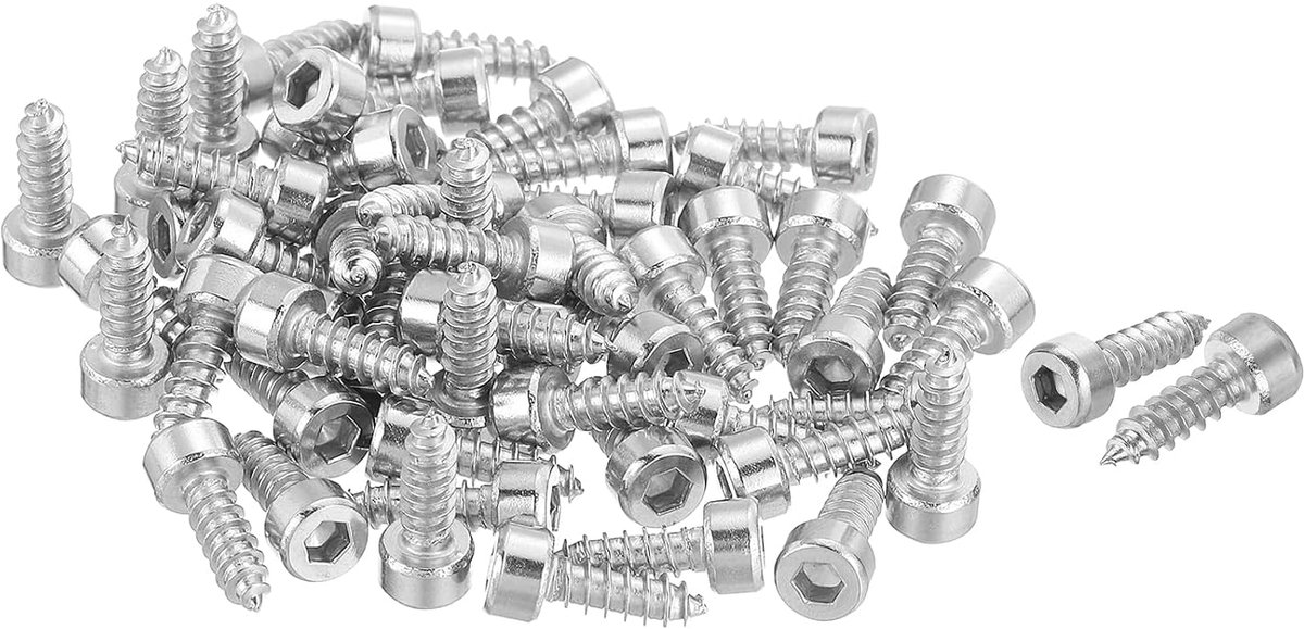 M4 zeskantige plaatschroef, 60 stuks M4 x 12 mm, roestvrij staal 304, zelftappende schroeven met zeskantkop, zeskantaandrijving, zelftappende punt - zilver