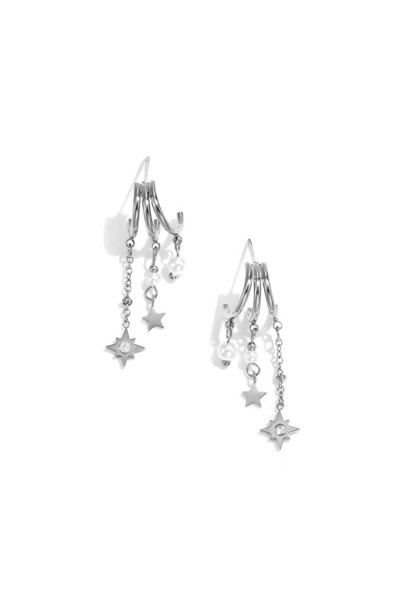Luxurious star drop earrings for women, silver & gold - Goudkleur