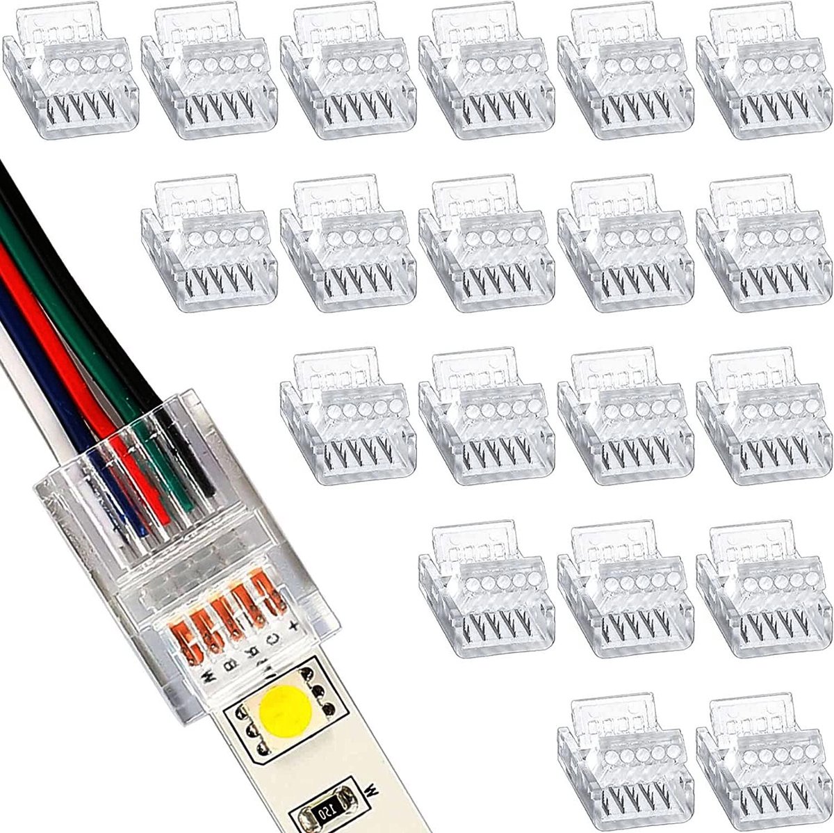 Set van 20 LED connector 5 pin 12mm, soldeerloze LED connector, 5 Pin LED Strip Light Connectors, Gapless Connector, voor waterdichte of niet-waterdichte 12mm brede RGBW RGBWW LED Strip