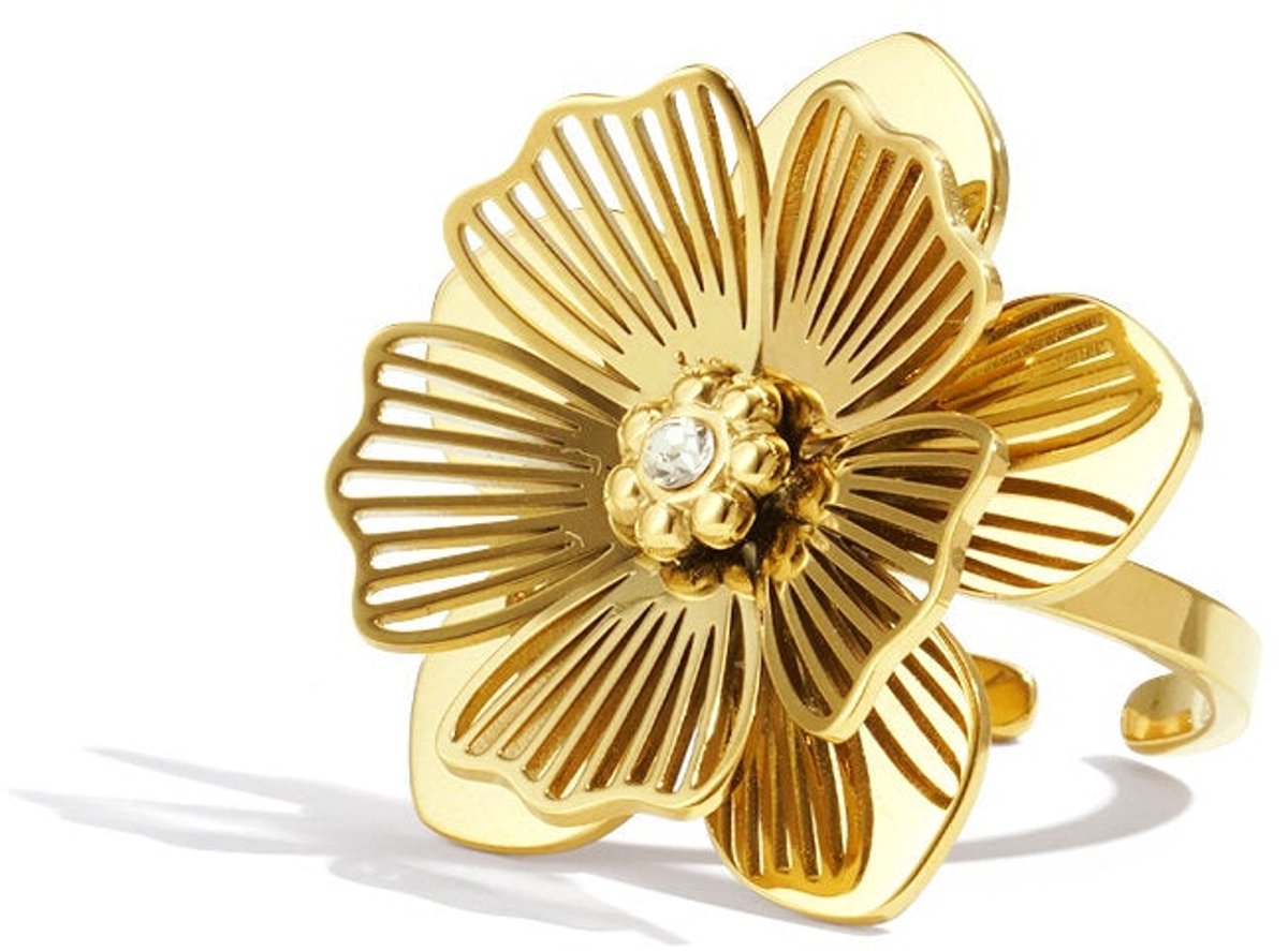 Roestvrijstalen statementringen, bloemen, casual, dagelijks, eenvoudig, serie, damessieraden
