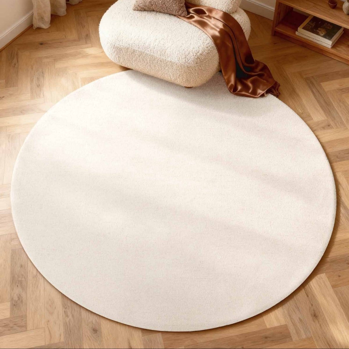 Elle Decoration Puristic rond wollen vloerkleed Knots Naturel/Wit - Rond 200 Ø - (L)