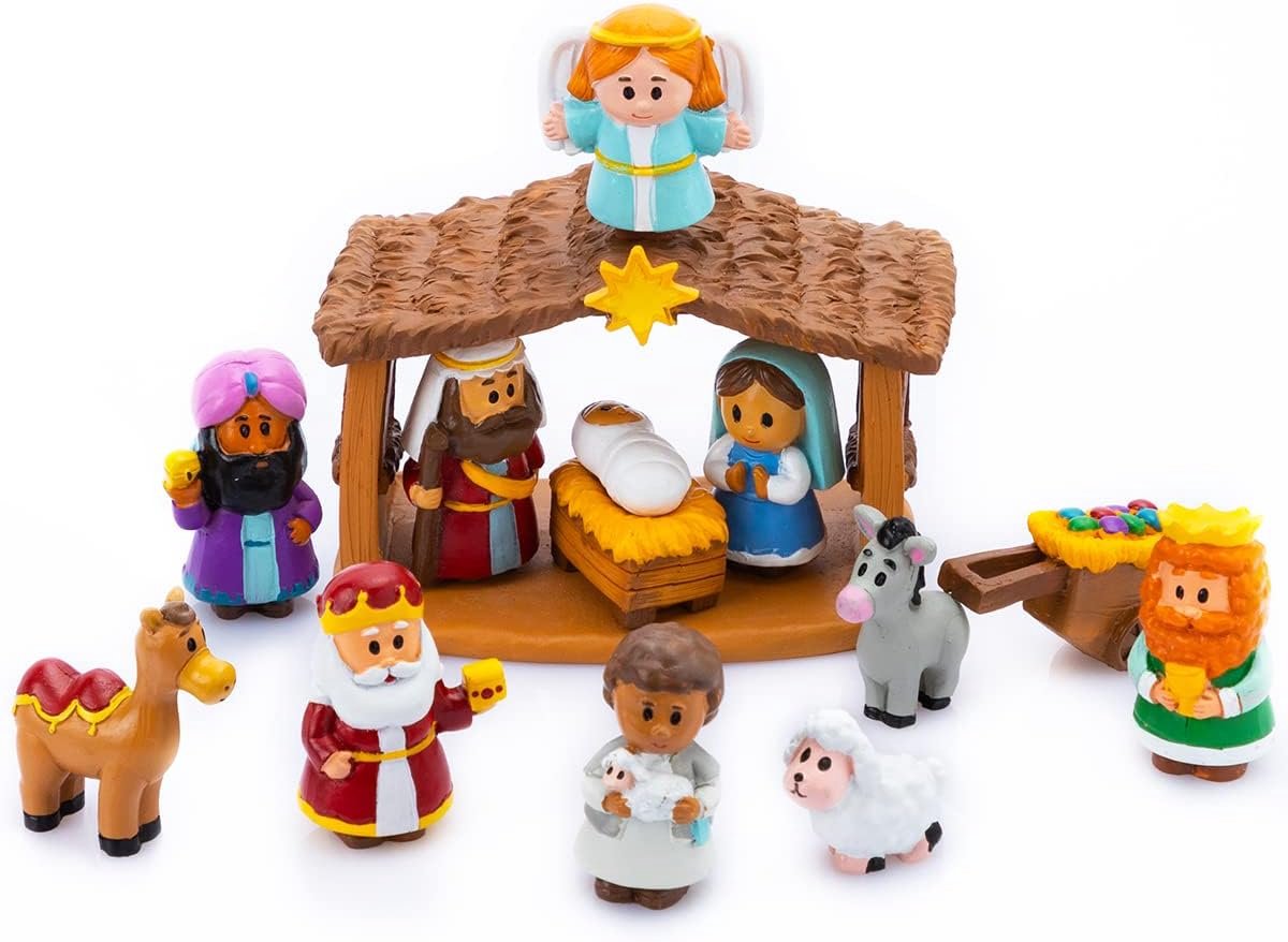 13 stuks klein kerststalspel, miniatuur speelgoed kerststal, kerststal voor kinderen, kerstdecoratie