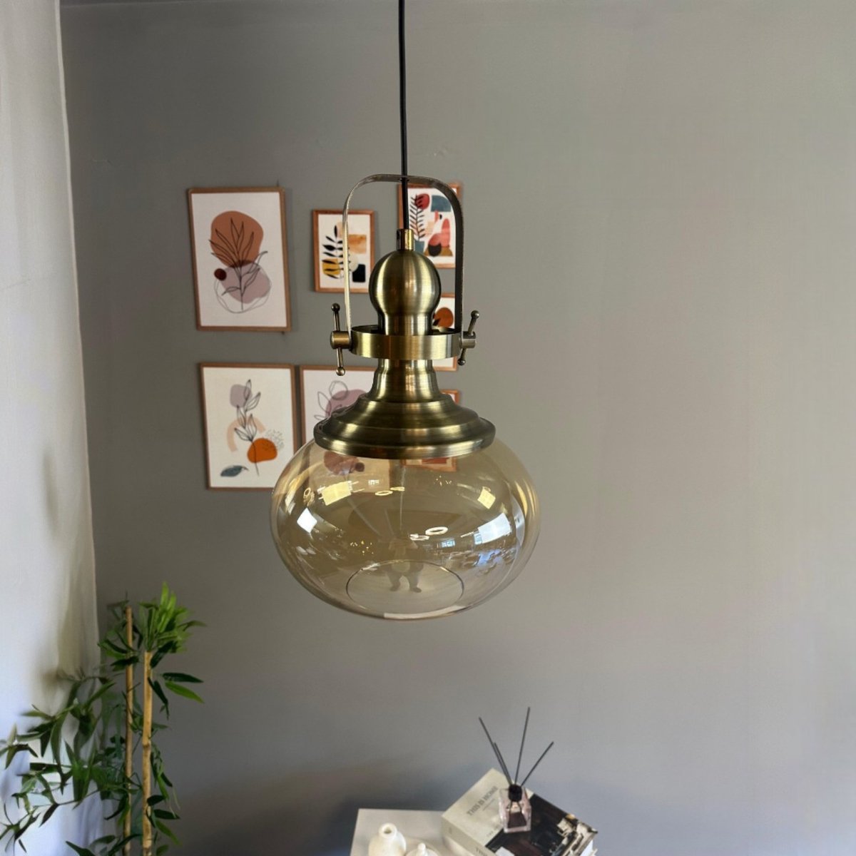 Bamyum Solvia hanglamp, industriële Modern stijl, Ø20 cm, honingkleur metalen lamp