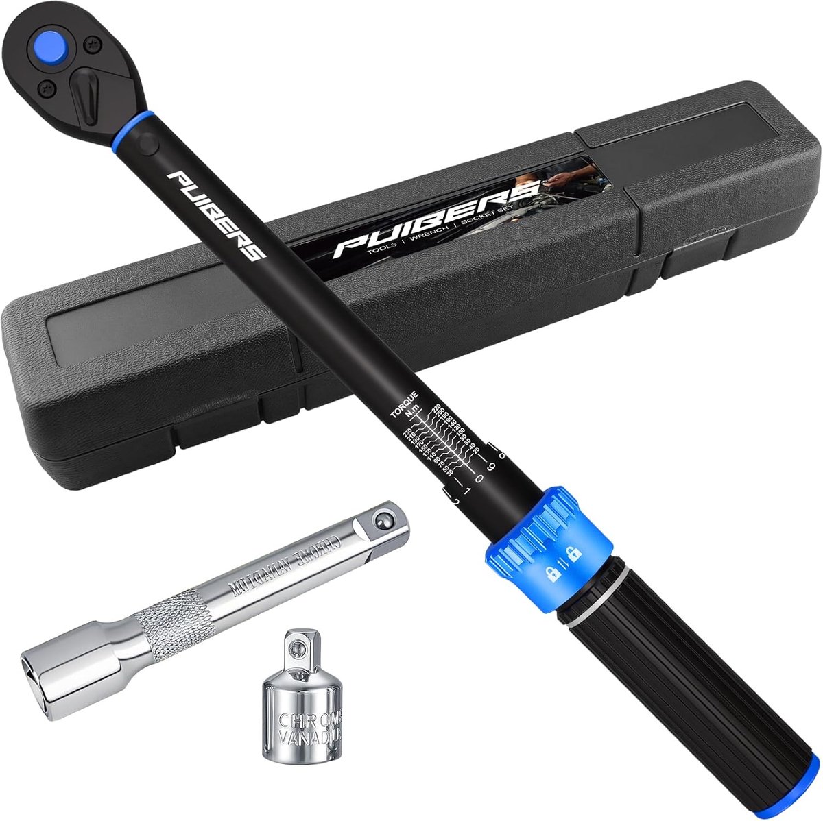 SnelShoppen - Momenten Sleutel 1/2" Set, 20-230 Nm, 3/8" Adapter, 5" Verlengstuk, ±3% Nauwkeurigheid, 72 Tanden Dubbelzijdig, Voor Auto, Motorfiets, V