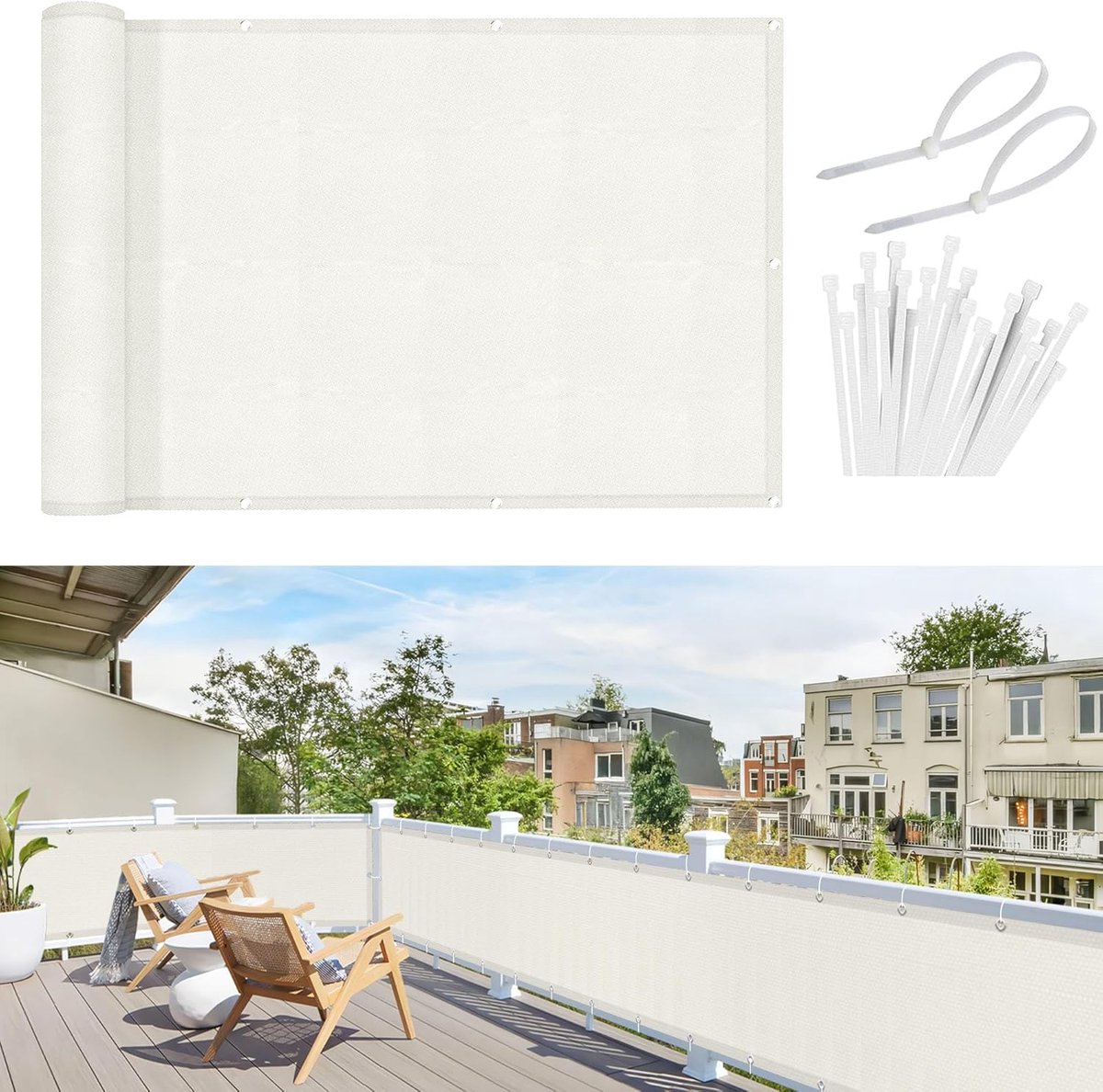 SnelShoppen - Balkon Scherm 90x200 cm Privacy Scherm, Waterdichte Balkonafdekking, UV-bescherming, Windscherm van 100% Polyester, Ideaal voor Tuin en