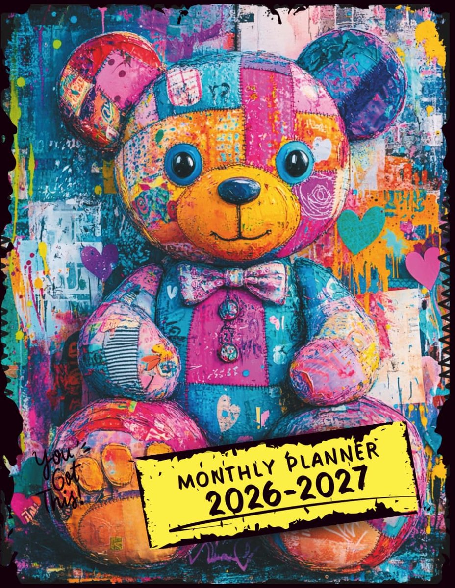 SnelShoppen - 2026–2027 Maandplanner met Kleurrijke Teddybeer Kunstomslag: Twee-Jaren Organizer met Notities, Feestdagen, Financieel Overzicht en Insp