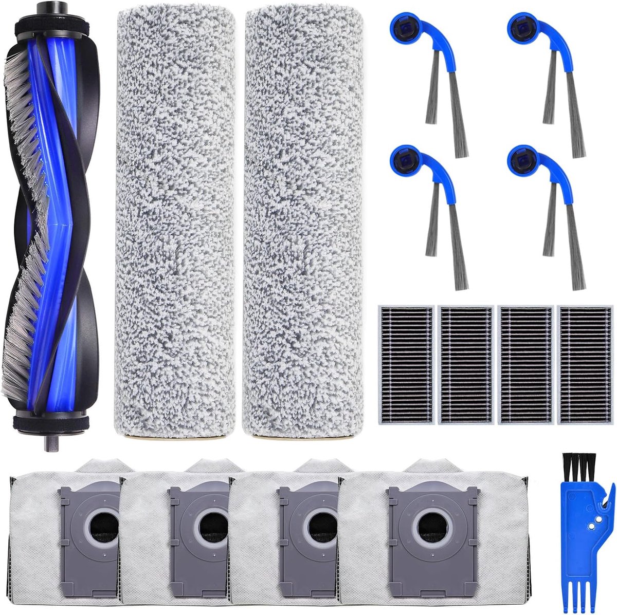 Toebehoren Vervanging Compatibel voor ECOVACS DEEBOT T80 OMNI Stofzuigerrobot, 1 Hoofdborstel, 4 Filters, 4 Zijborstels, 2 Mop Reinigingswals, 4 Antibacteriële Stofzakken, 1 Reinigingsborstel