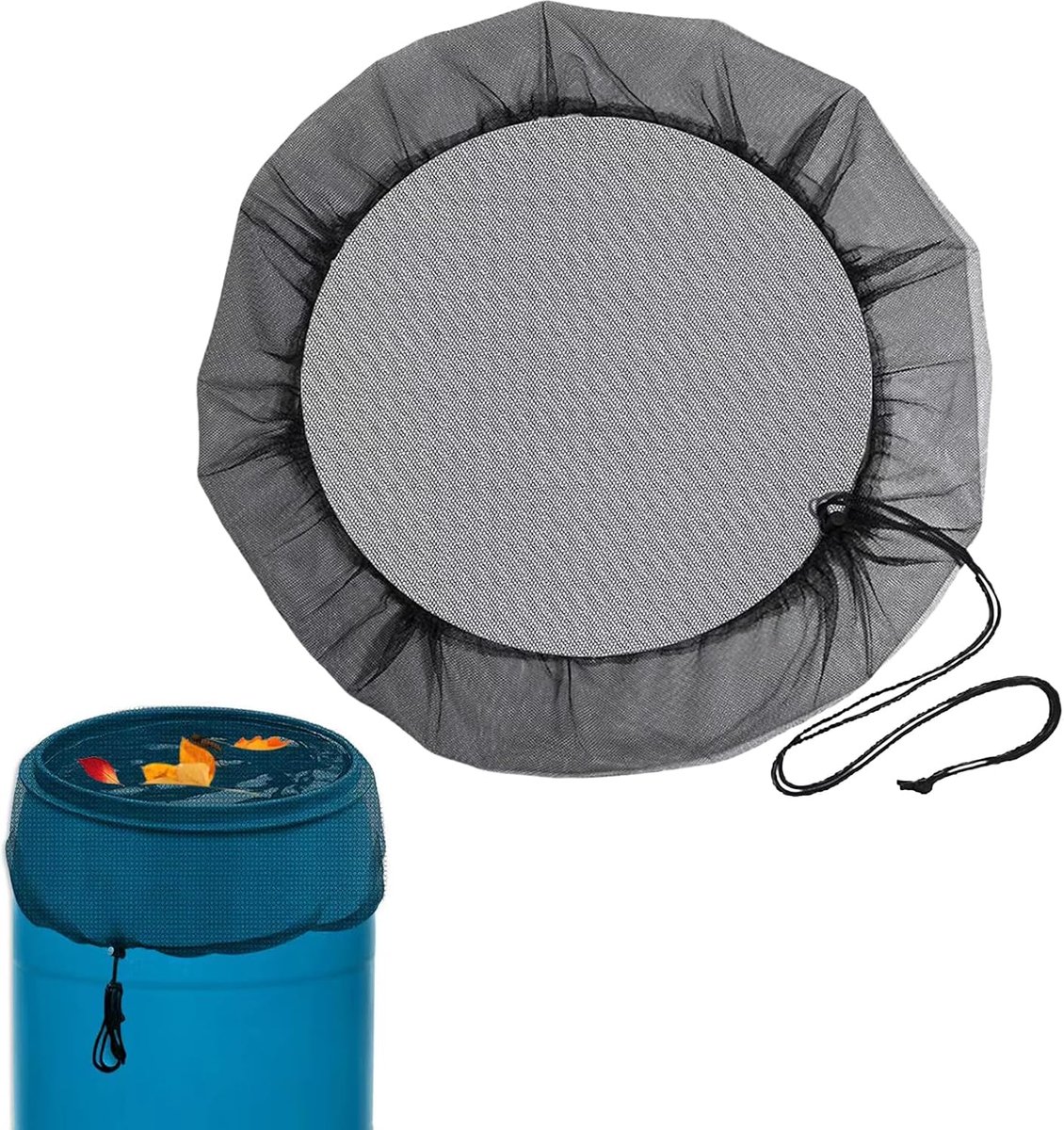 regentonnet, 95 cm, regentonafdekking met trekkoord, regenton beschermnet, verstelbaar net voor regentonafdekking, weerbestendige muggen, bescherming bladeren, insecten en muggenlarven