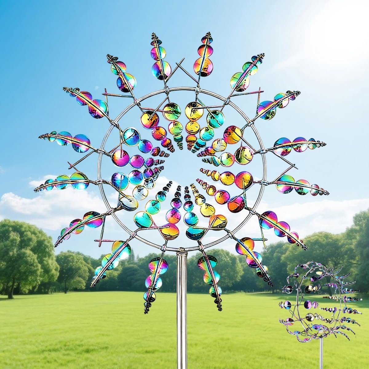 Windmolen voor buiten, kinetische windmolen 3D, uniek en magisch, van roestvrij metaal, magische windmolen voor binnenplaats, gazon, terras, tuin, kinetische sculpturen (gekleurd)