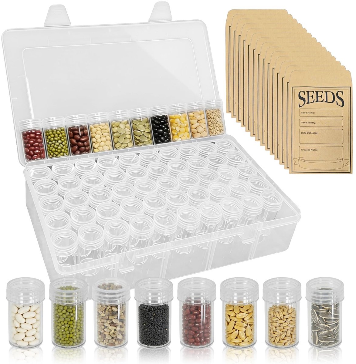Omgoods - 60 Compartment Opslagdoos met 50 Zelfklevende Papieren Zakjes