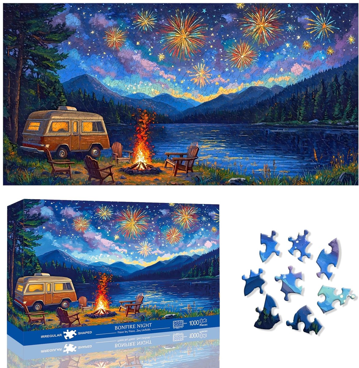 Omgoods - Bonfire Night Puzzel 1000 Stukjes voor Volwassenen – Onregelmatige Vormen, Gezellige Activiteit