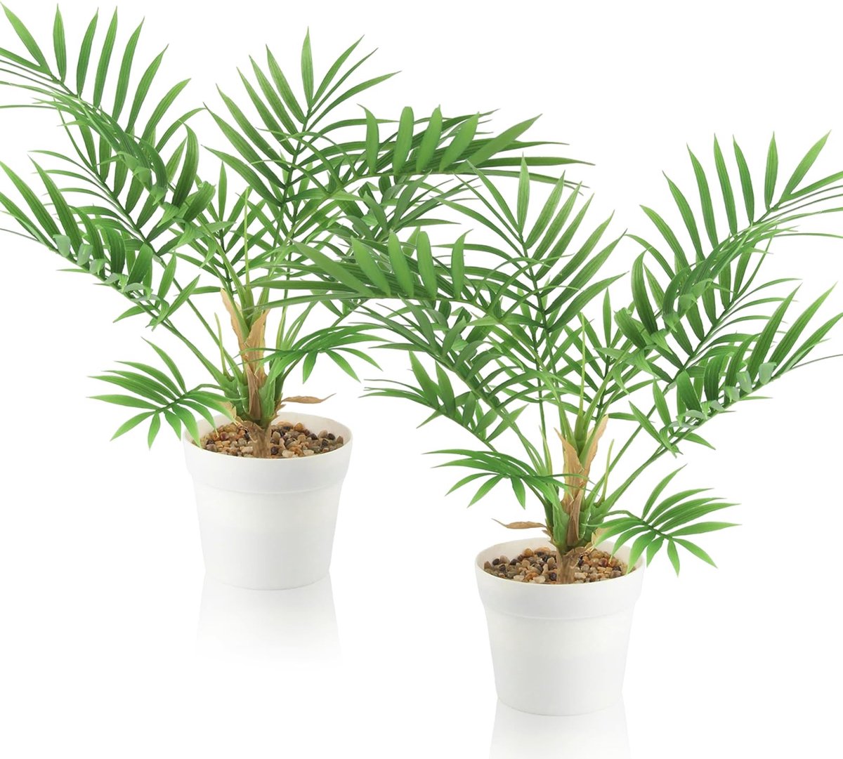 Omgoods - Set van 2 Kunstpalmen van 41 cm met Witte Bloempotten