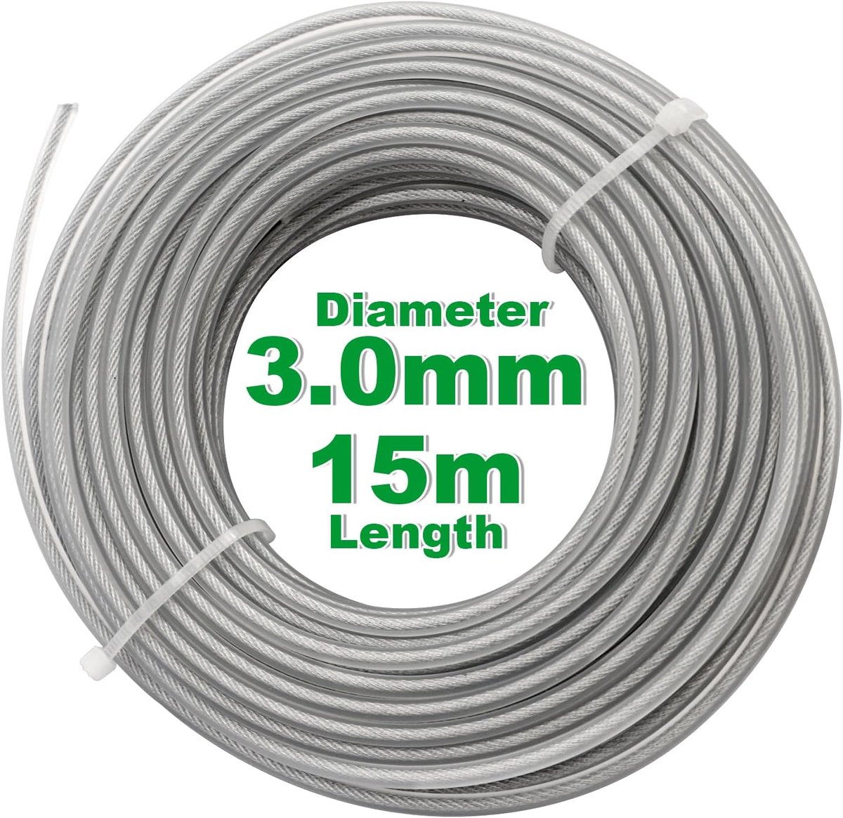Duty Nylon - Staal Gras Trimmer Lijn 3 mm 15 m Ronde Vervanging Strimmer String Line Touw Draad Koord Voor Park Tuin Yard, 0,12 inch