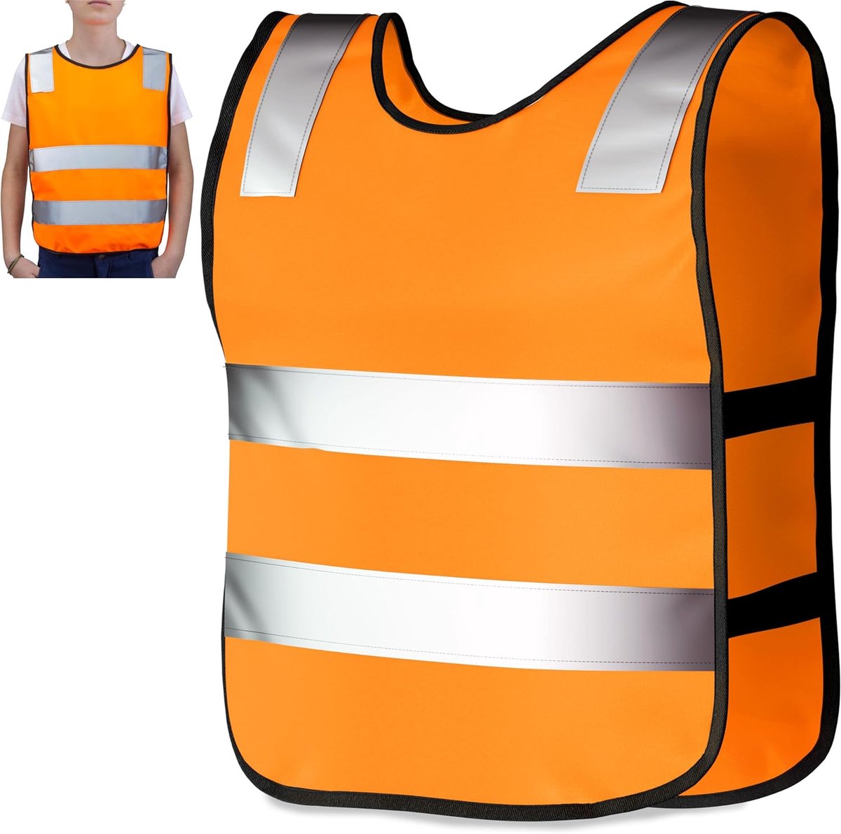 Reflecterend veiligheidsvest voor kinderen (3-12 jaar), oranje | Hoge zichtbaarheid, vest, reflecterend vest voor op weg naar school, fiets, kleuterschool