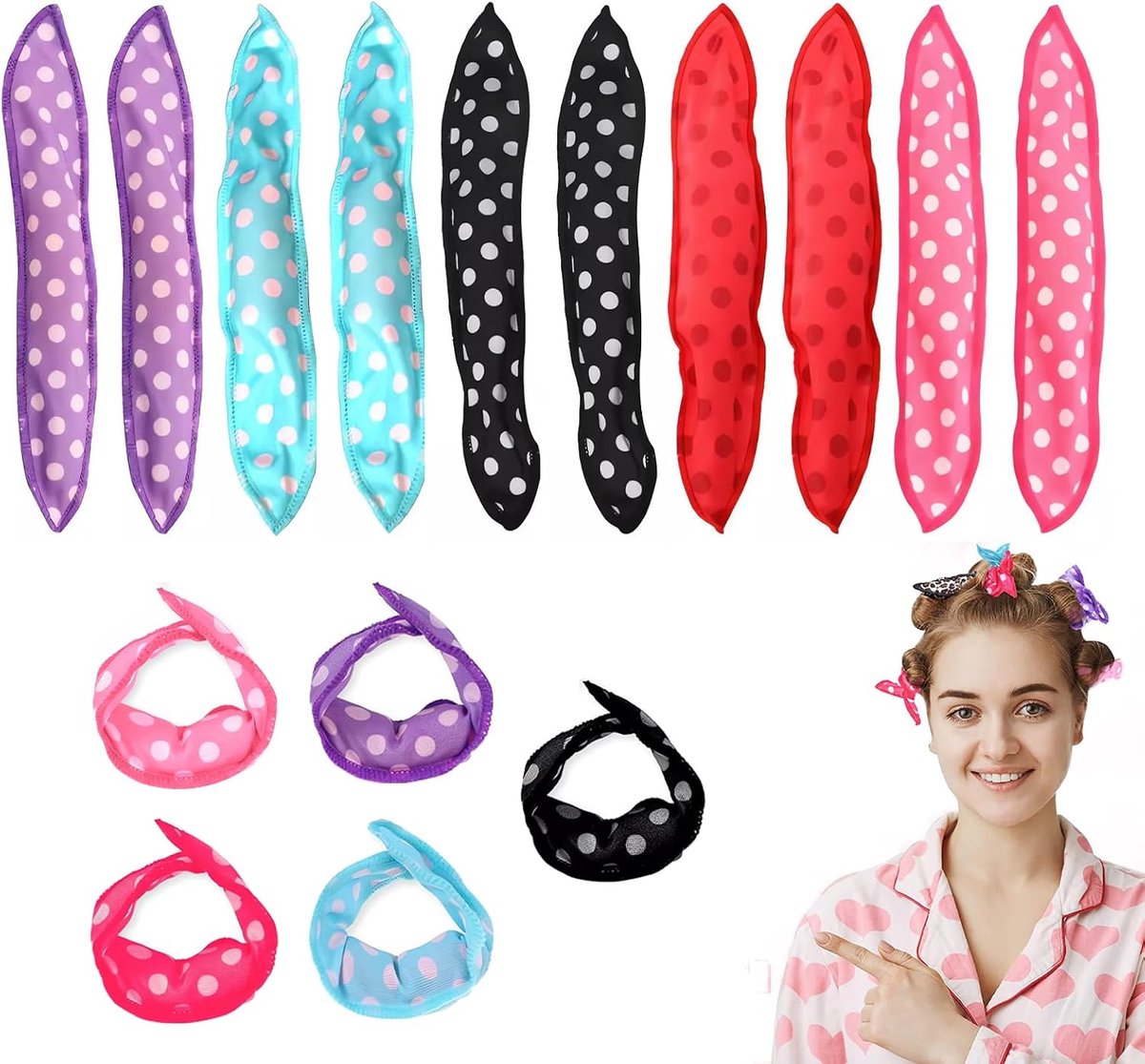 10 stuks schuimkrullers voor lang en medium haar, zachte sponskussen-krullers voor slapen, krulspelden 's nachts, hittevrije krullen, geschikt voor kinderen en vrouwen, slaapkrullers,