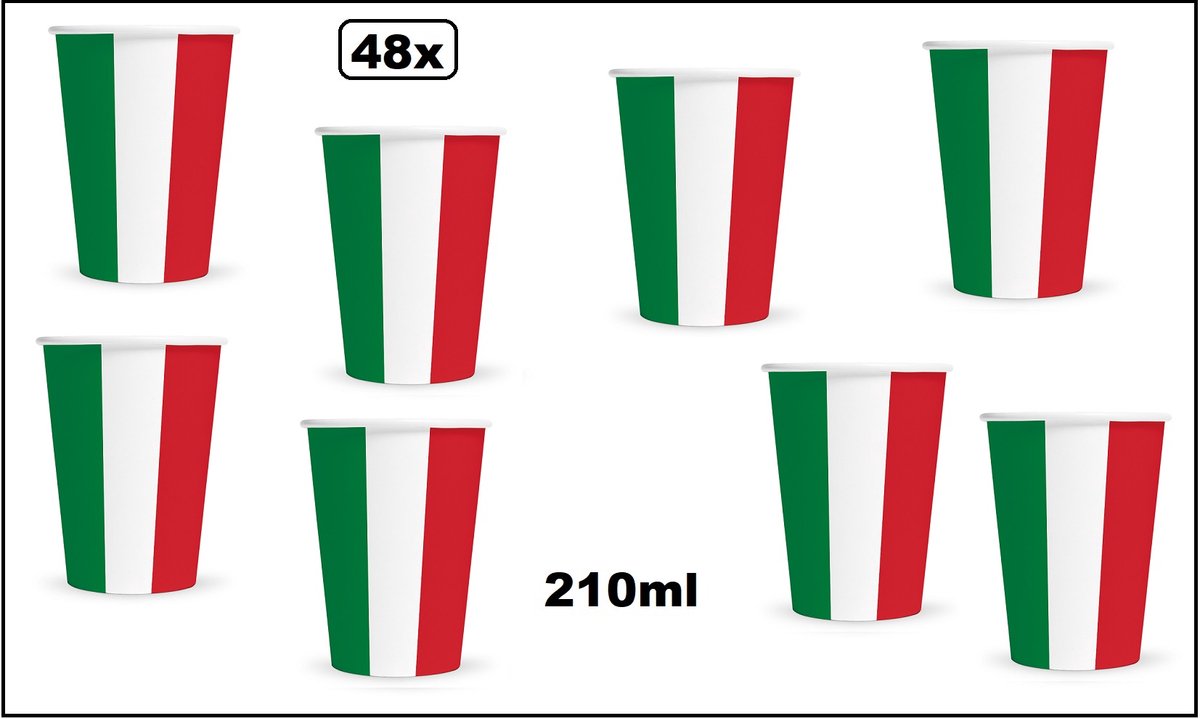 48x Beker Italie 210ml karton - Italy - Drinken Landen BBQ thema feest verjaardag feest