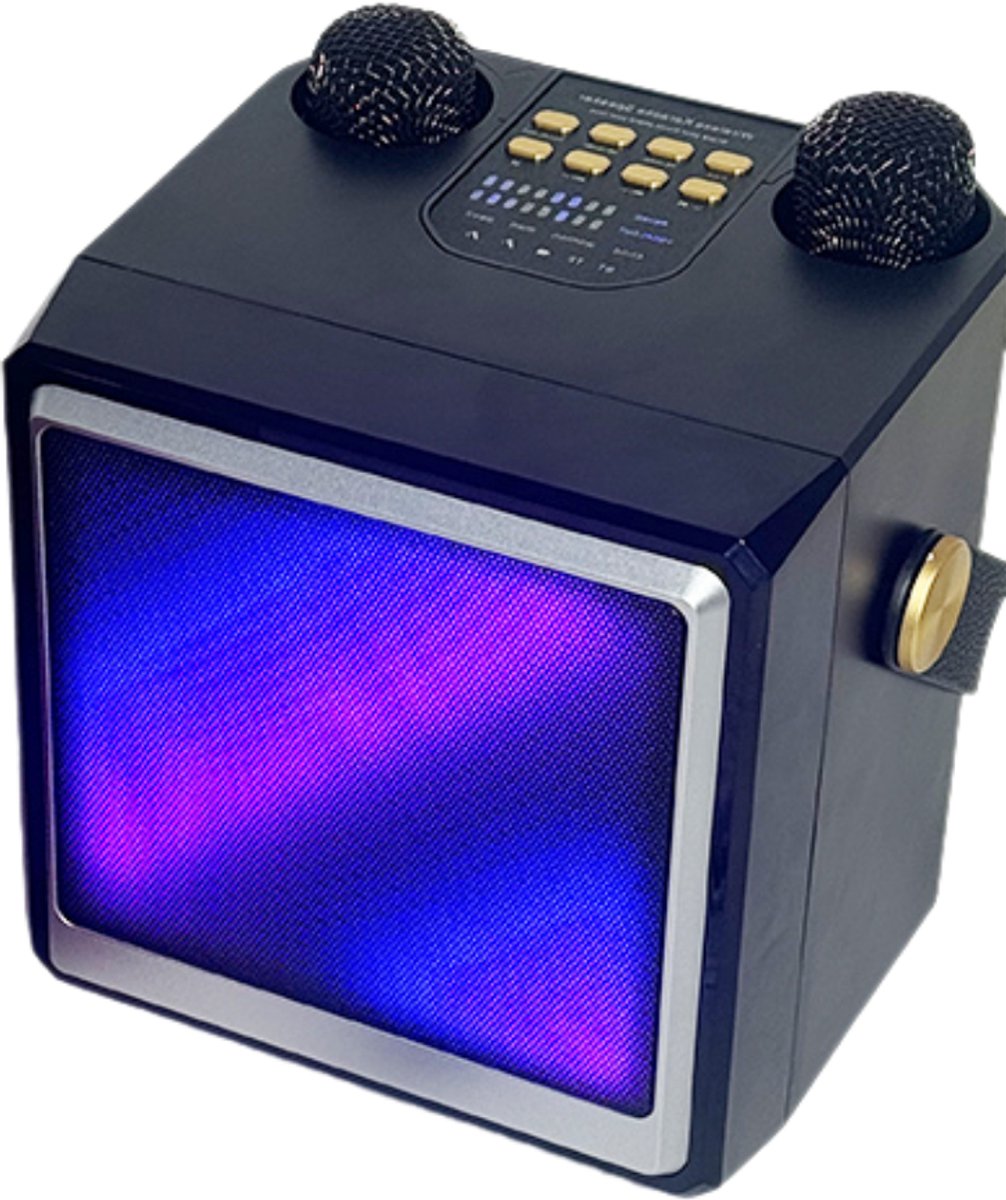 GlowMatrix Karaoke Speaker met 2 Draadloze Microfoons – 10W – RGB Verlichting – Oplaadbaar – Zwart 930