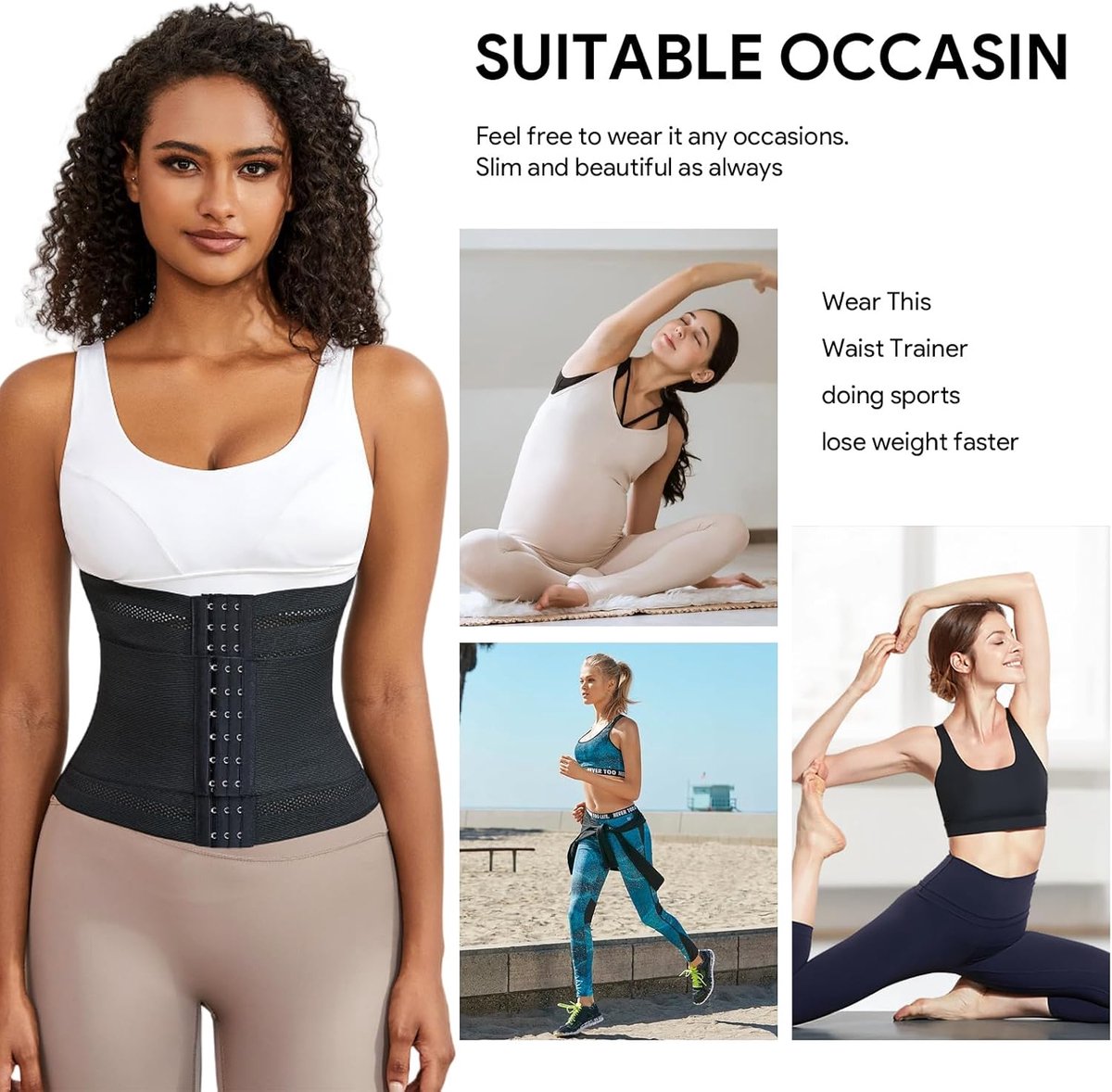 verstelbare taille, korset voor fitnesstraining, korset voor dames, buikweg, tailletrainer voor heren en dames, zwart.