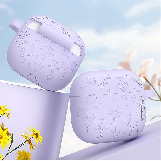 Hoesje compatibel met AirPods 4, schattige grappige cartoon siliconen TPU zachte beschermhoes met sleutelhanger inbegrepen voor jongens en meisjes - paars van hoesje — afbeelding 4