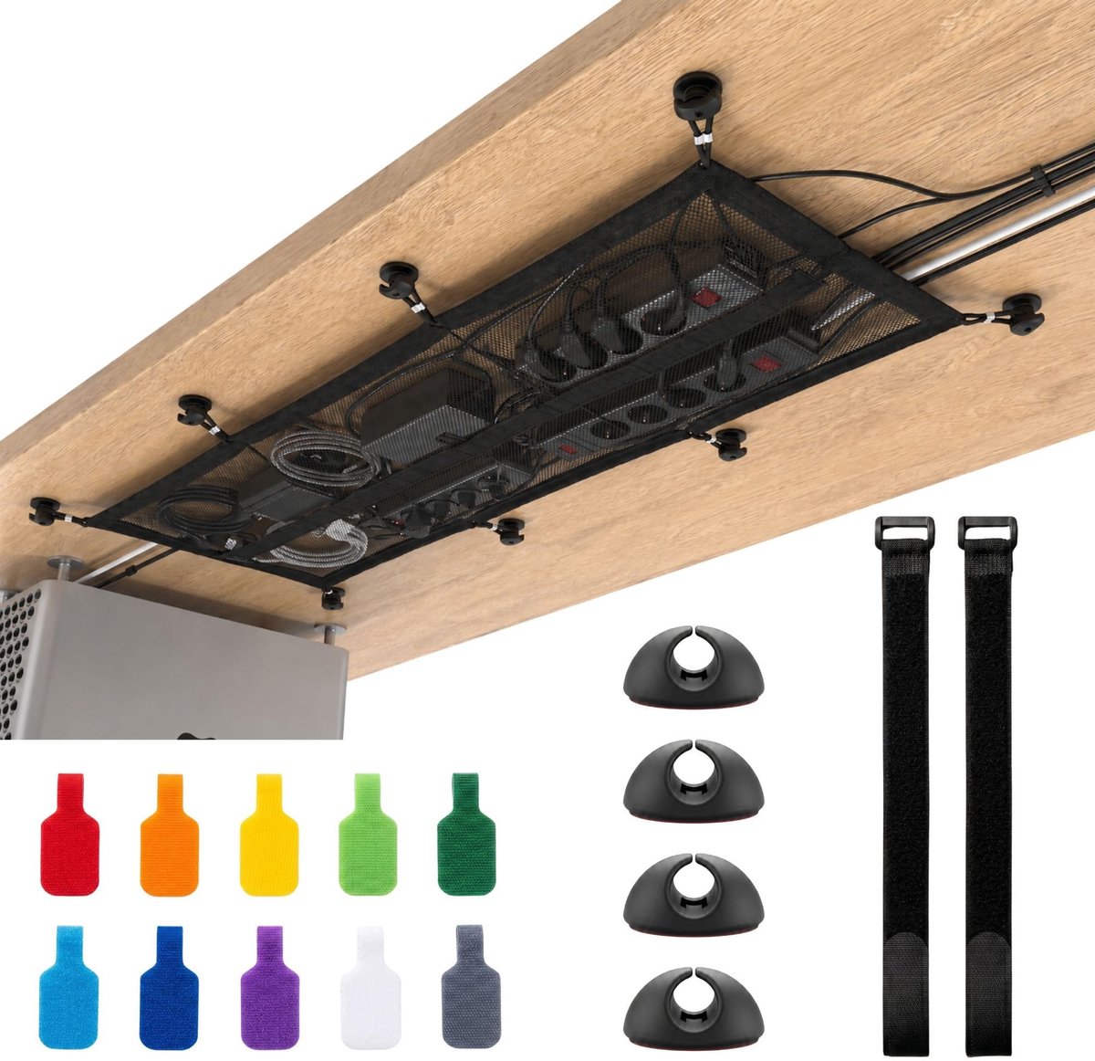 Omgoods - Kabelopbergnet onder het Bureau - 90 x 30 cm met Schroefbevestiging