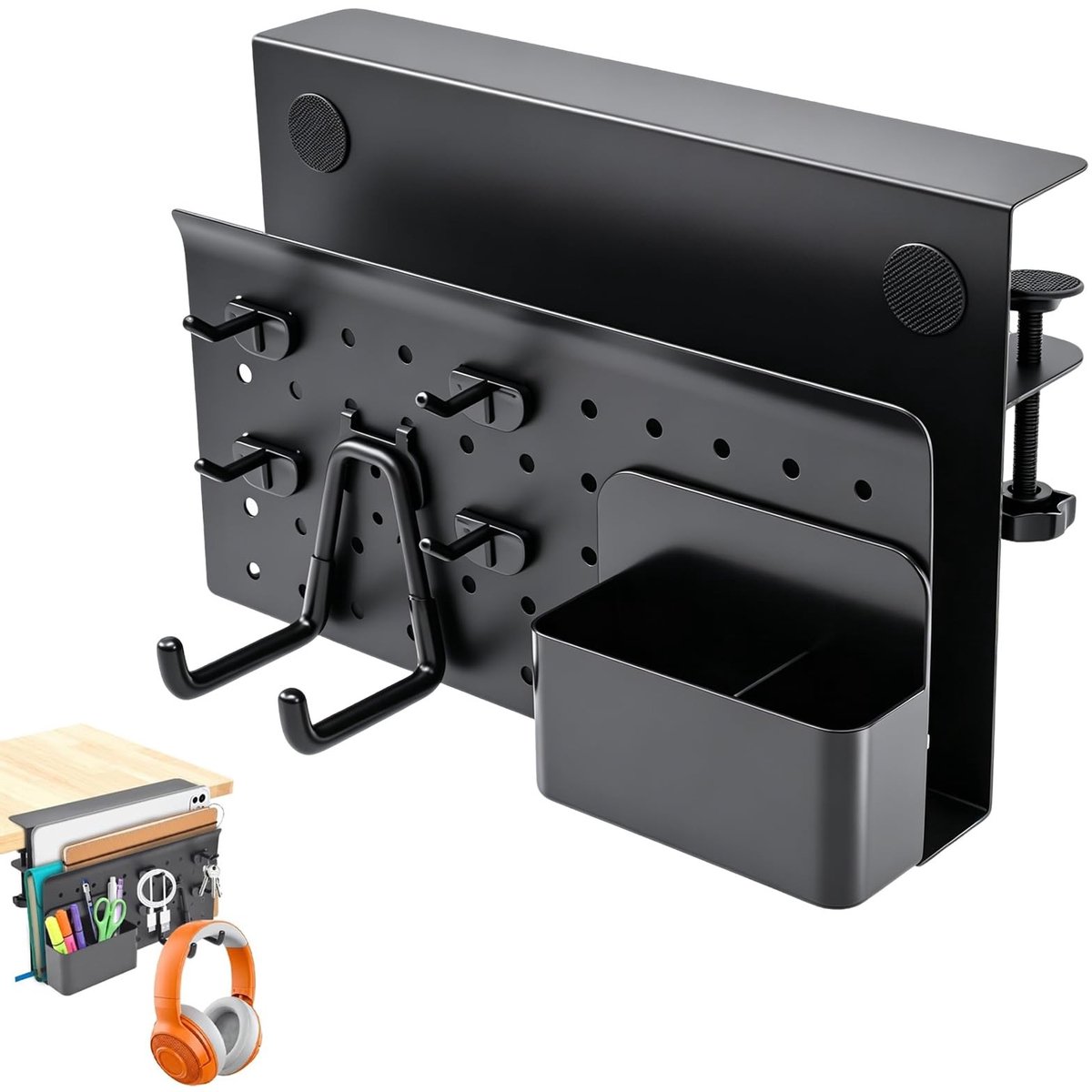 Omgoods - Bureau Zijopslag met Magnetische Penhouder en Haken - Laptop Organizer