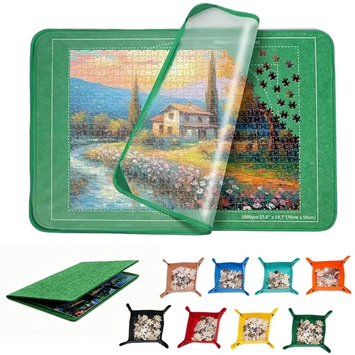 Omgoods - Puzzlemat voor 1000 Stukjes met Sorteerbakjes en Antislip Ondergrond