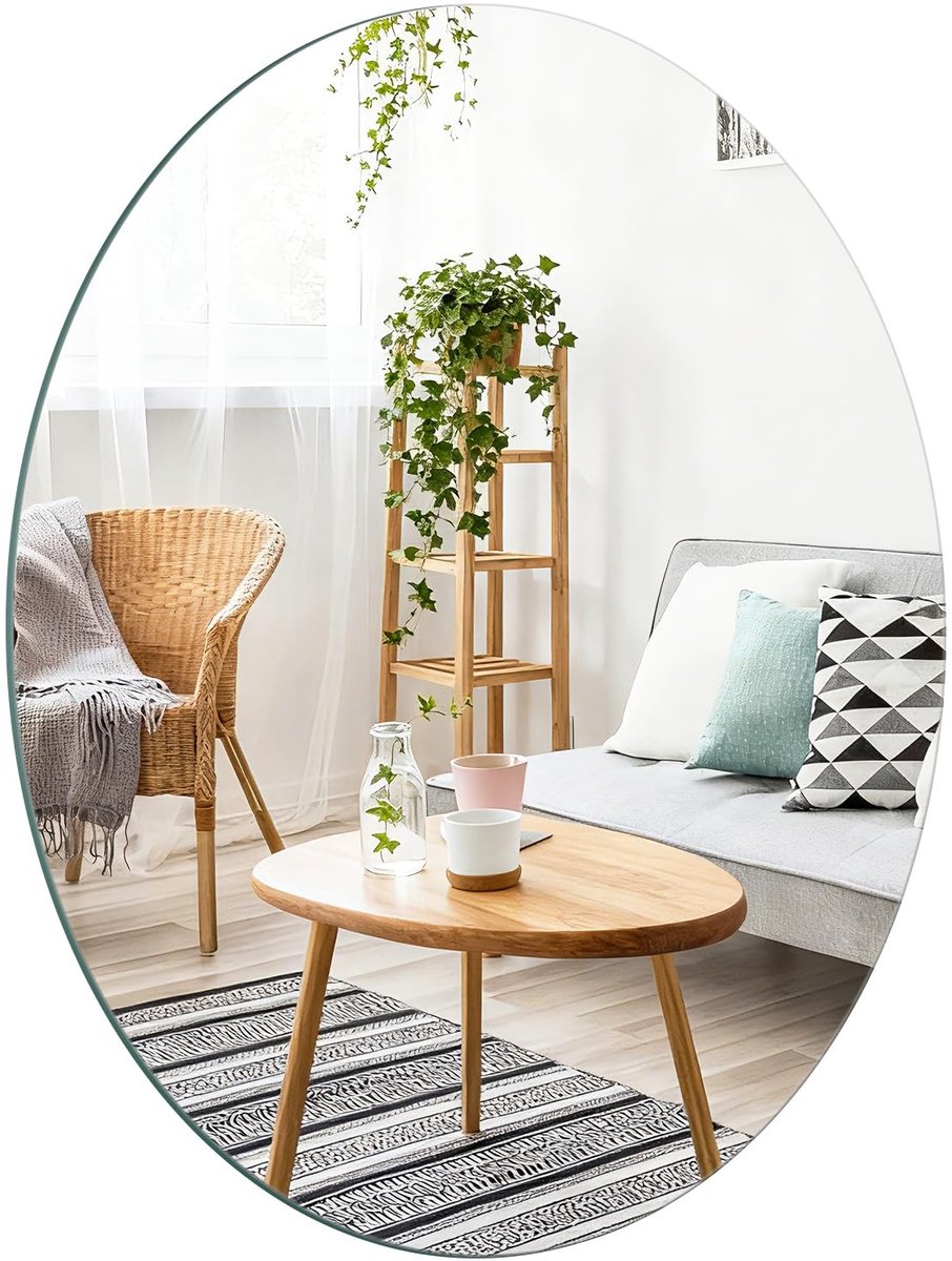 Omgoods - Oval Bathroom Mirror 50 x 40 cm, Zelfklevende Wandspiegel zonder Frame