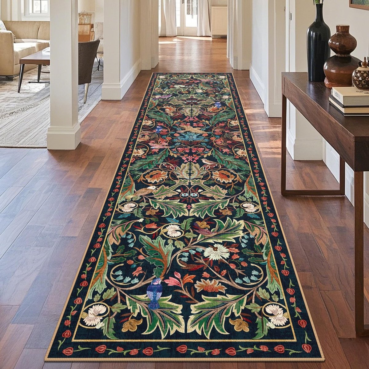 Omgoods - Bird Mat Runner 80x300cm Donkerblauw - Wasbaar en Antislip