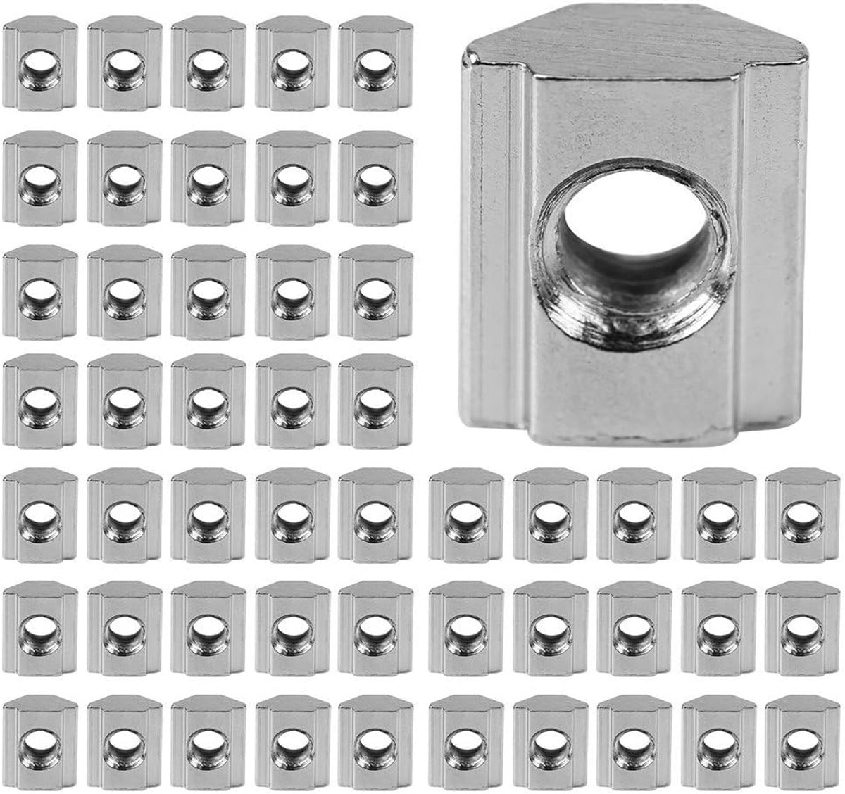 50 stks/partij Aluminium Profiel Moer, Sliding T-slot Moer, T-Noten voor Aluminium Profiel Accessoires, met Clear Box, T-moeren voor CNC machine(European Standard 20-M5)
