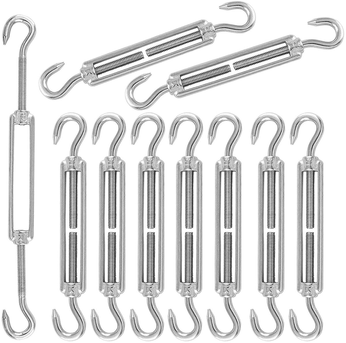 Spanwartel kabelspanner, M4 draaiwirbel, kabelspanner, 304 roestvrij staal verstelbare draaihaken CC, 10 stuks, spanhaken voor luifel, kabel of waslijn spannen (zilver)