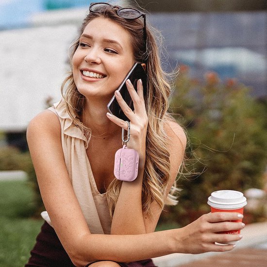 Easuny Voor AirPods Pro 3 Hoesje 2025 - Bloemen Gravure Siliconen Beschermhoes Compatibel met Apple AirPods Pro 3e Generatie - Stootbestendige Hoes met Karabijnhaak & Reinigingsset - Roze — afbeelding 4