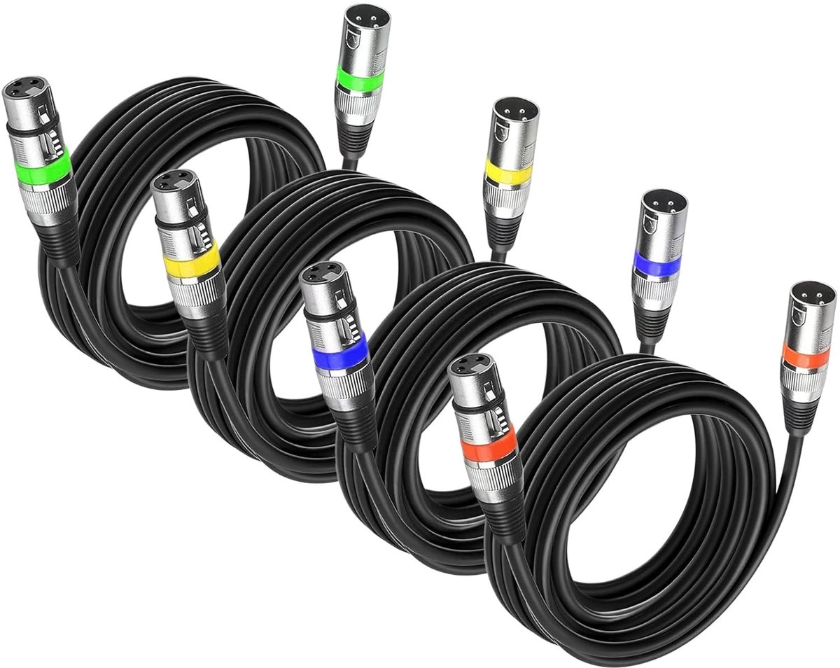 (pakket van 4) 3-pins XLR mannelijk naar vrouwelijk microfoonkabel 5 m/16,4ft, DMX-signaalkabel verbindingskabel Dmx-kabels voor podiumverlichting (metalen connector)