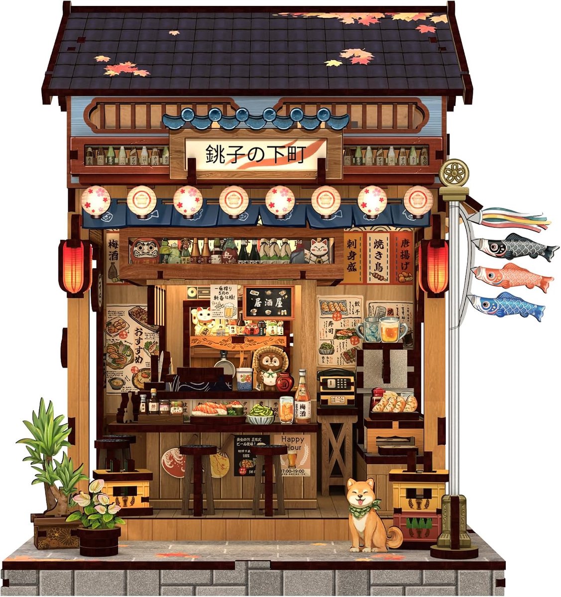 Book Nook Kit – mini-poppenhuisset – Japans Book Nook met ledverlichting – miniatuur boekenhuis om in elkaar te zetten voor puzzel- en hobbyliefhebbers