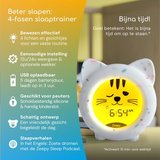 Zeepy - 4-fasen slaaptrainer voor kinderen - Kinderwekker - Oplaadbaar - Kip het Katje van Zeepy — afbeelding 2