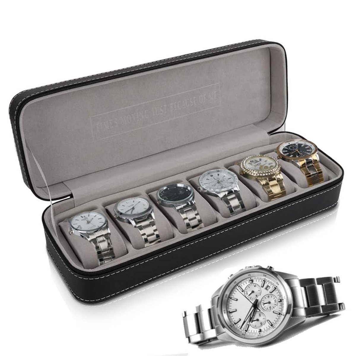 Omgoods - Lederen Horlogedoos met 6 Sleuven - Organizer voor Sieraden en Horloges