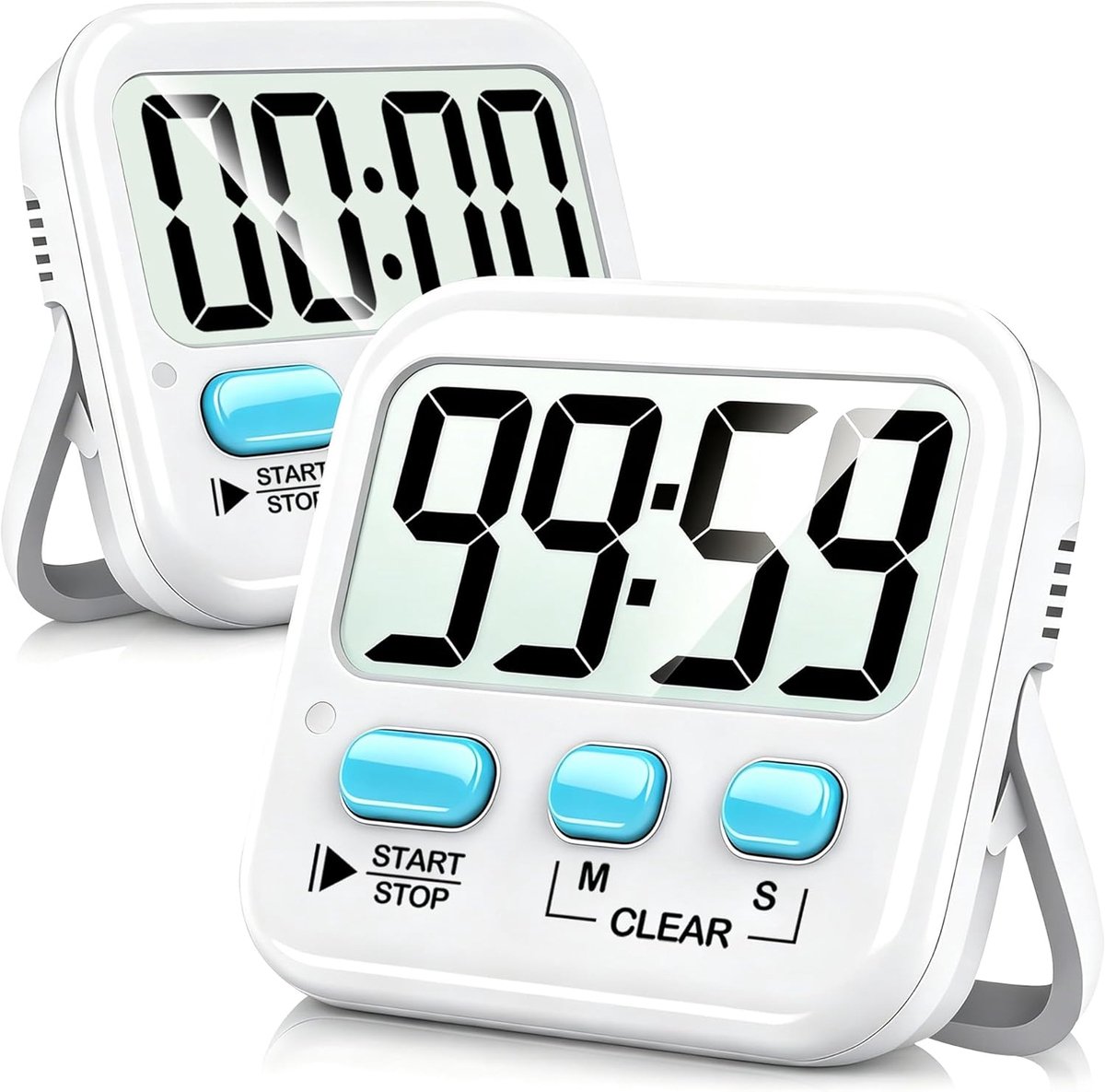 2 stuks keukentimer, kindertimer met groot lcd-display, stopwatch, timer, magnetische teller voor oefeningen, studie, koken en oven, batterij inbegrepen
