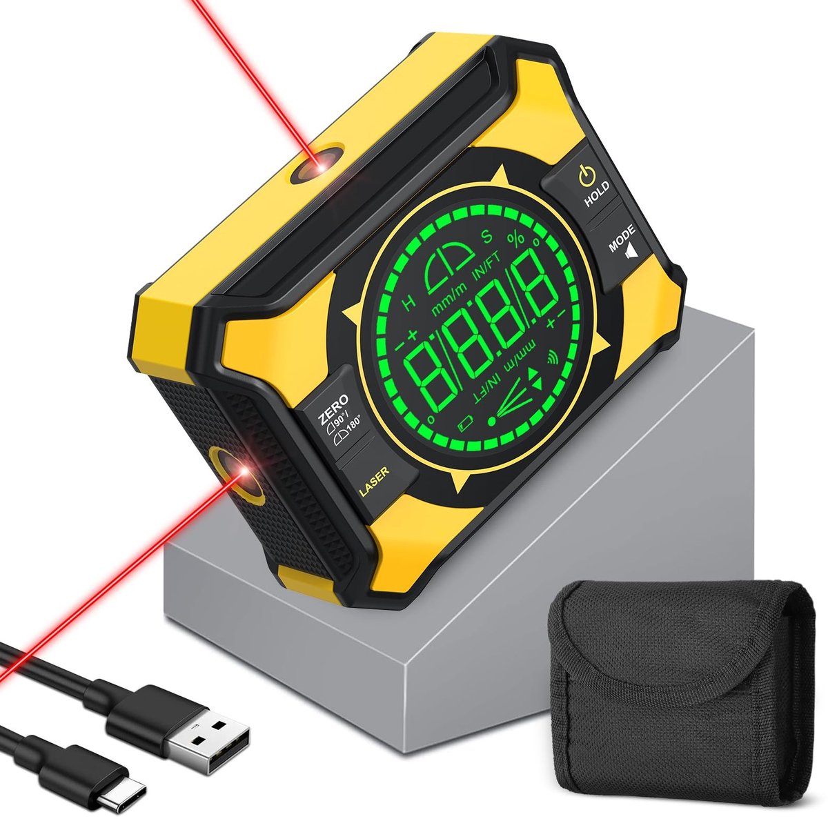 Omgoods - 3-in-1 Digitale Hoekmeter met Laser en LED - Voor Houtbewerking en Nivellering