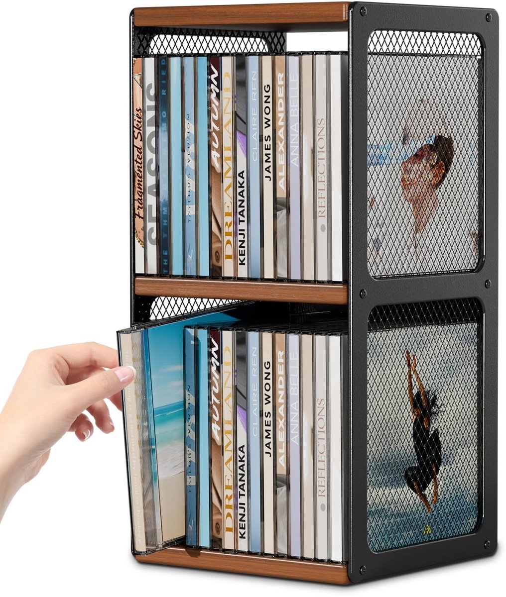 Omgoods- CD Rek - Stevige Houten Constructie - CD/DVD Opbergbox - Organizer - Vintage Landelijke Stijl - Duurzaam Design
