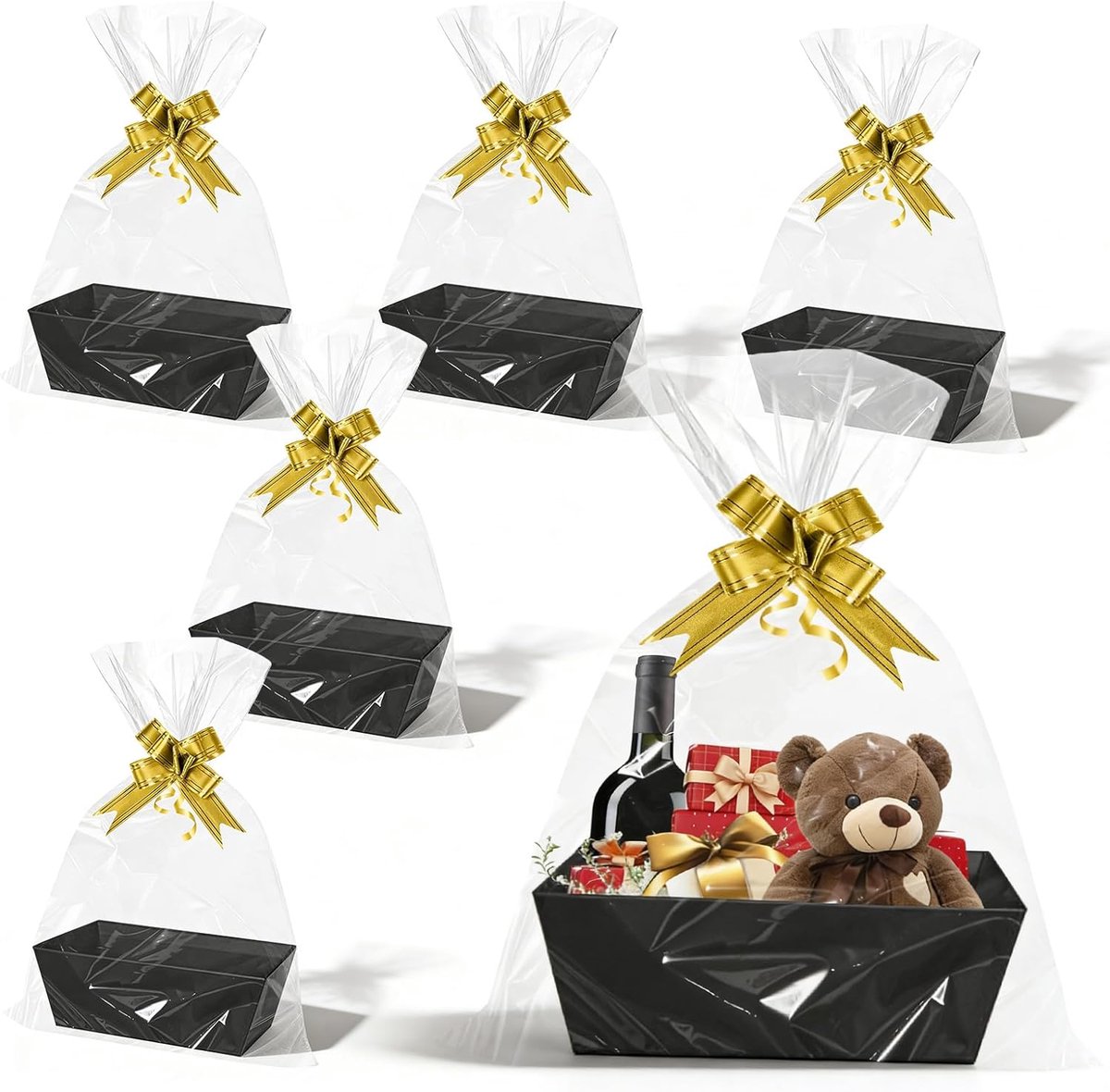 6 stuks presentatiemand leeg karton: lege geschenkmanden met handvat, 25 x 17 x 9 cm, lege geschenkmand voor verjaardag, bruiloft, Valentijnsdag, Kerstmis, Thanksgiving, Pasen, Halloween, zwart