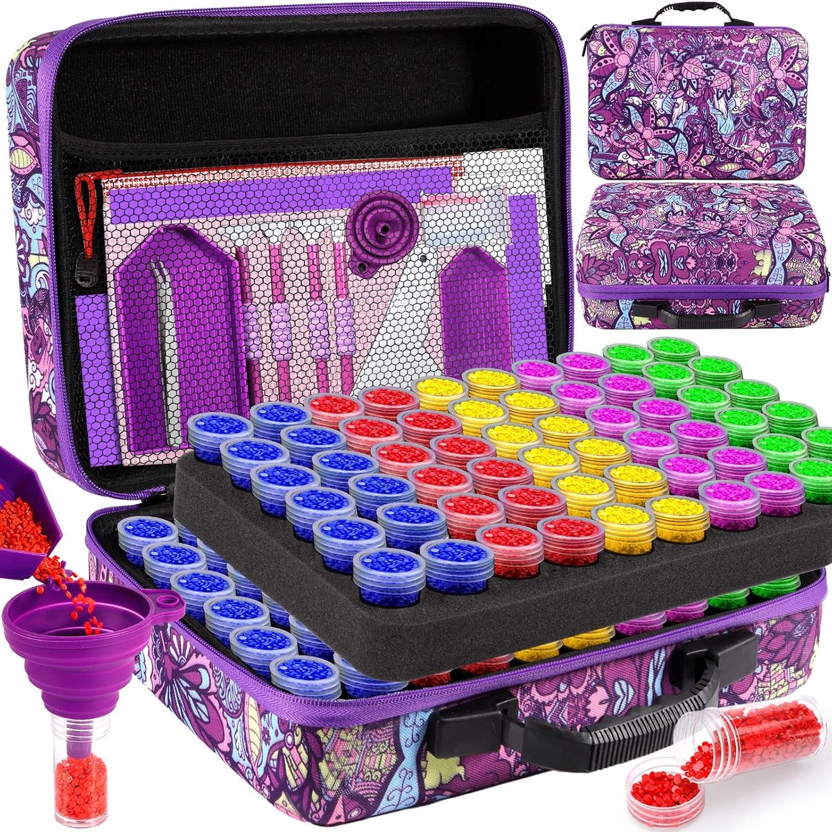 5D diamantschilderijaccessoiresdozen, met 120 vakken diamantschilderijorganizer, diamantschilderijopbergdoos, gereedschapsset met pen voor schilderkunst voor kralen, strasssteentjes, stenen