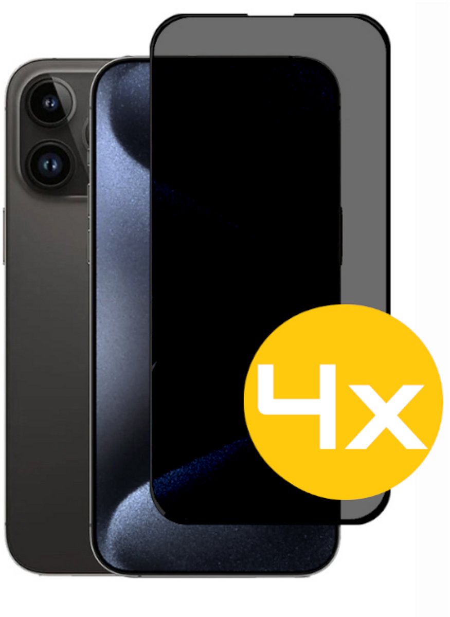 Privacy Screenprotector Geschikt Voor iPhone 15 Pro Max - Volledige Beschermglas - 4 Stuks