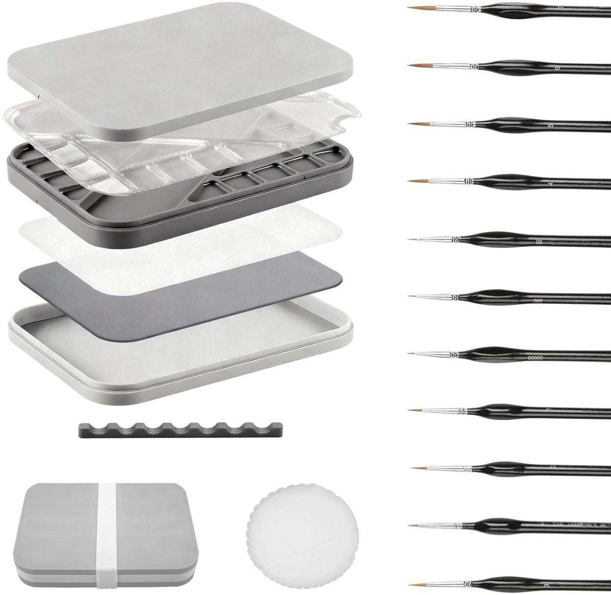 Omgoods - Blijf nat palet voor acryl miniatuur schilderset met 11 detail verfborstels