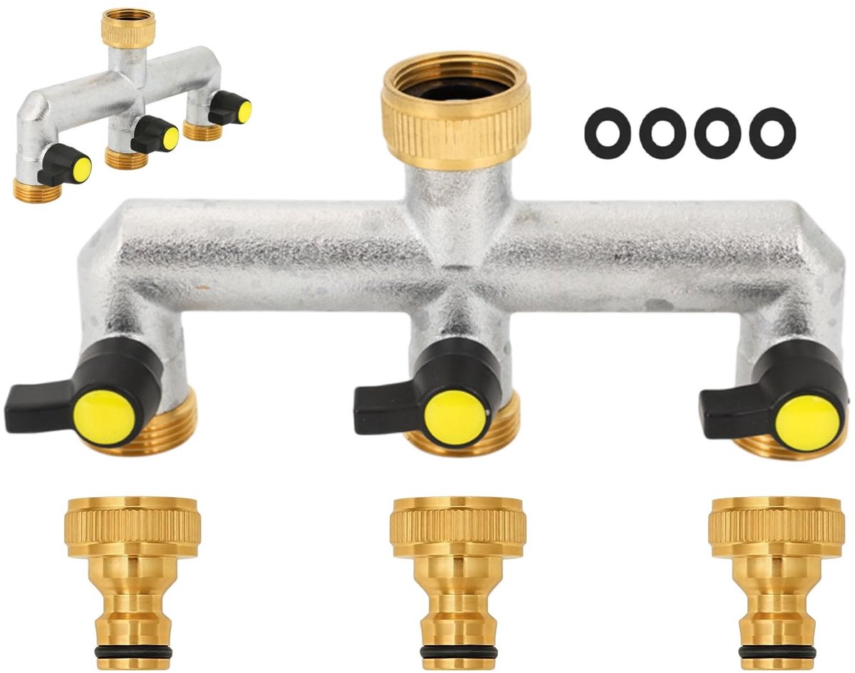 Omgoods - 3-Weg Waterverdeler met Individuele Afsluitkranen voor Tuin en Huishouden