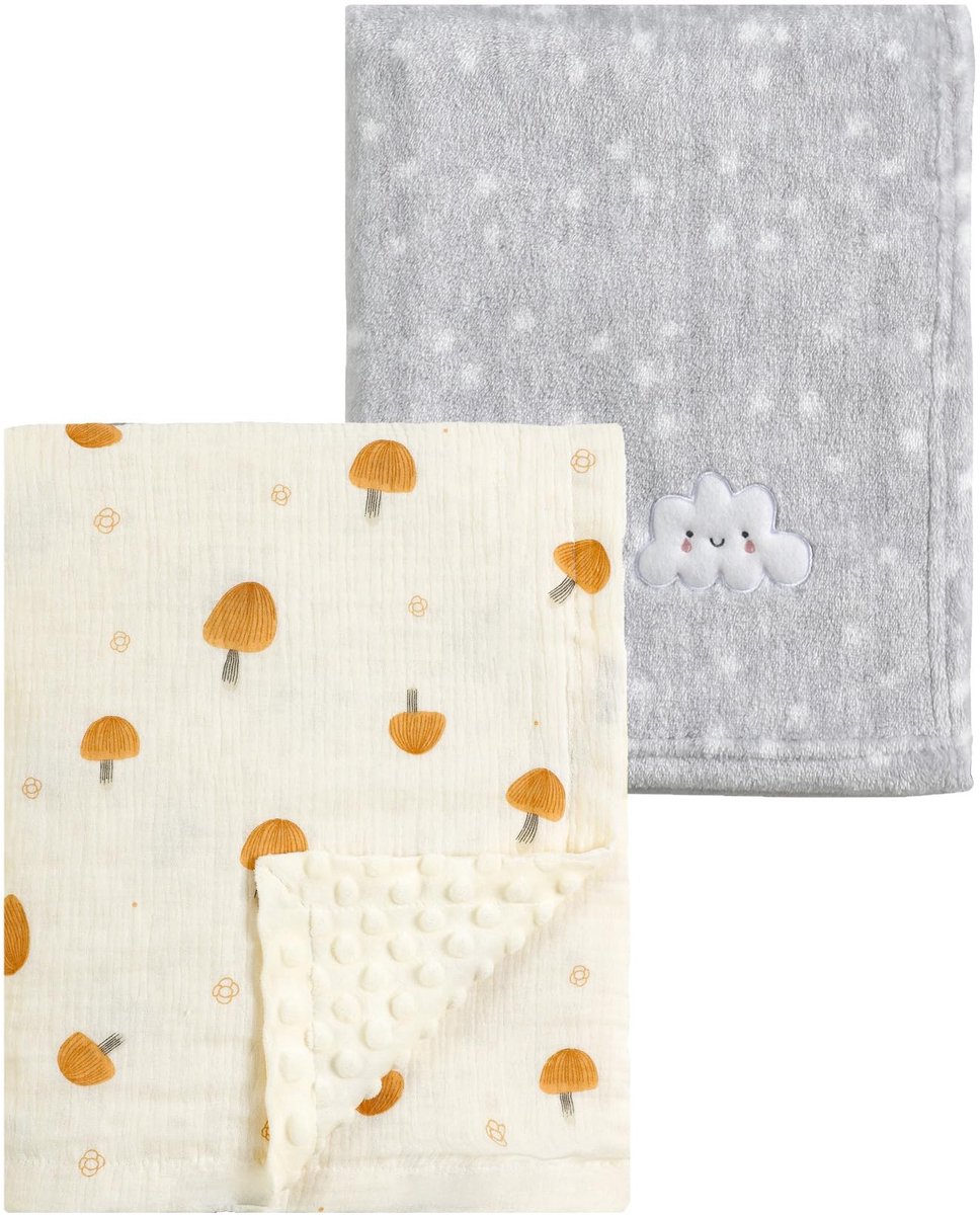 Omgoods - Babydeken Set van 2, 75 x 100 cm, Grijze Wolken