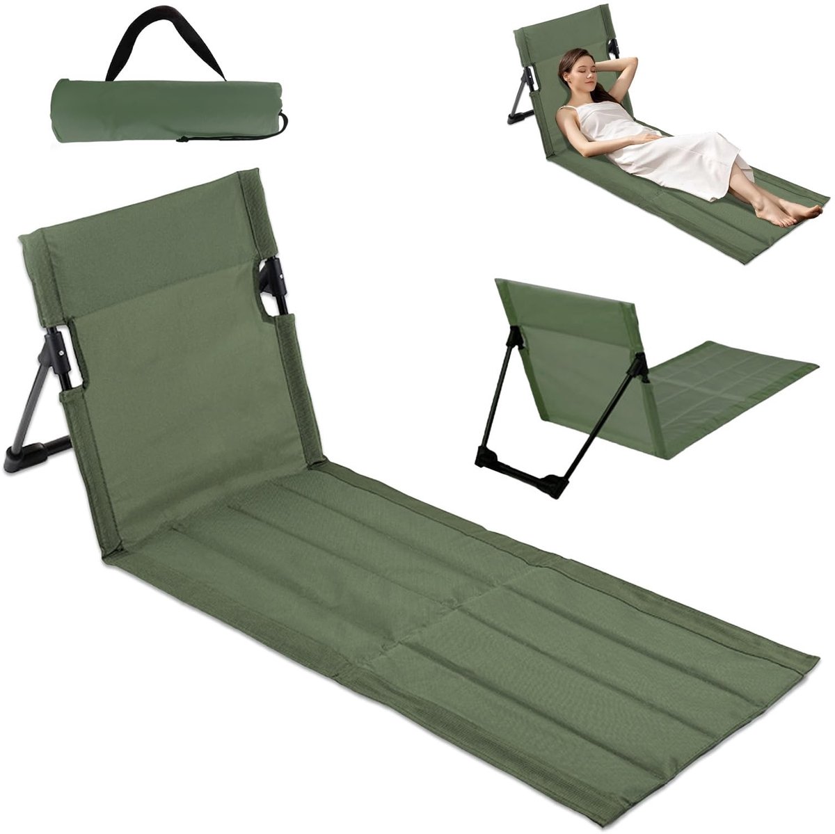 Omgoods - Vouwbare Strandmat met Rugleuning - Lichtgewicht Strandstoel, Legcomfort, Legpad, Legging, Groene Kleur