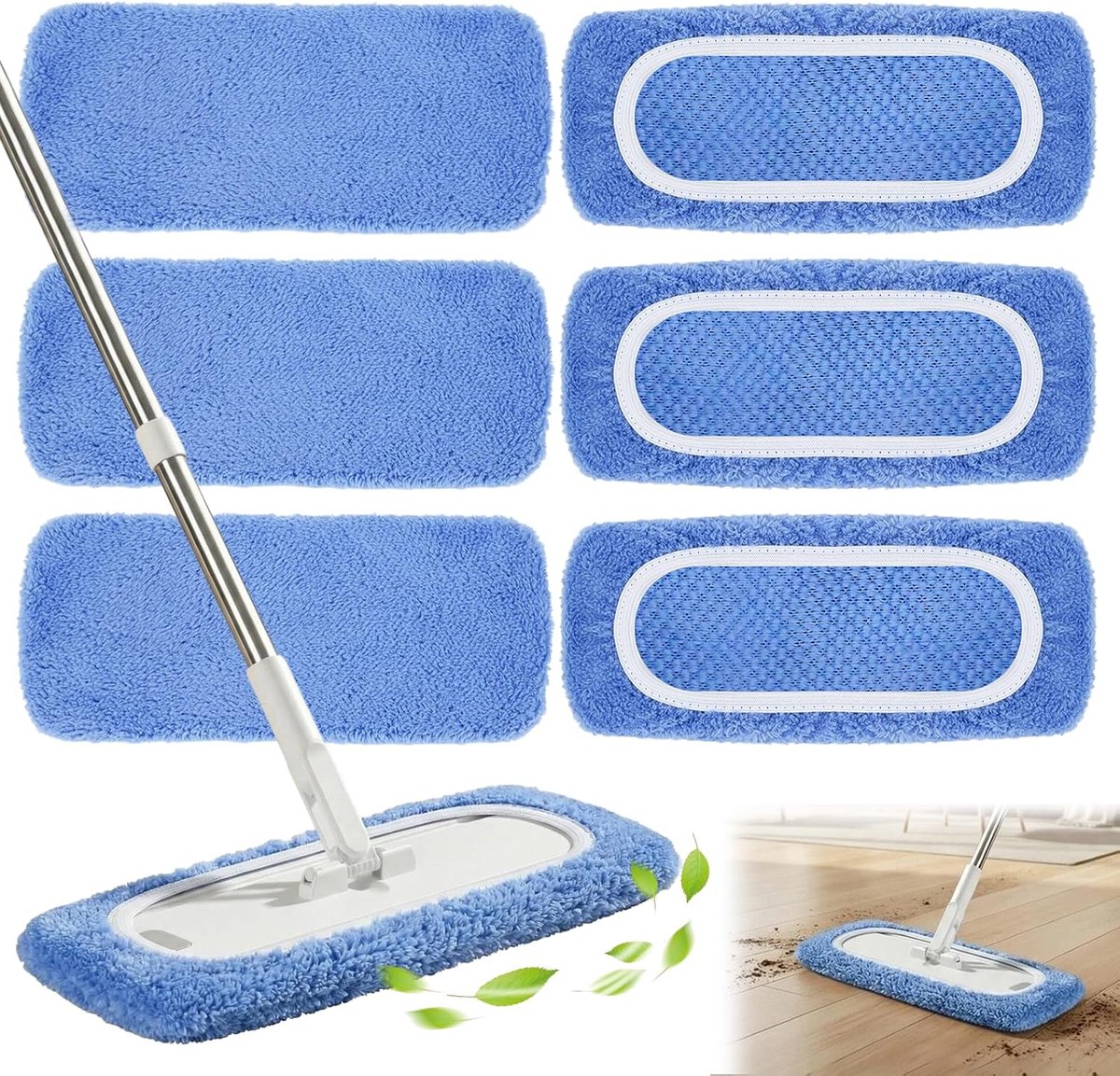 10 stuks reservekoppen voor Swiffer, blauwe vochtige droge vloerdoeken, reinigingsdoek, platte dweilhoes, vloerreinigingsdoeken, reservekoppen voor dweilen, wasbaar en herbruikbaar